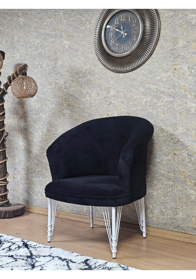 Zafir Tekli Teddy Beyaz Boyalı Telli Ayak Çay Seti Koltuk Tekli Berjer , Balkon, Salon, Ofis Siyah