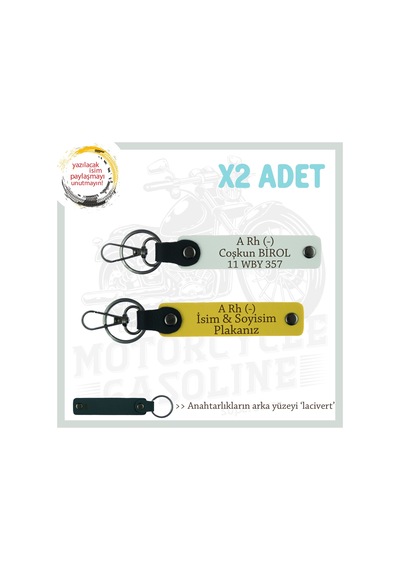 Sürücülere Özel, İsim Plaka Ve A Rh - Kan Grubu Yazılı Hediye X2 Set Anahtarlık , Sarı-beyaz-laci