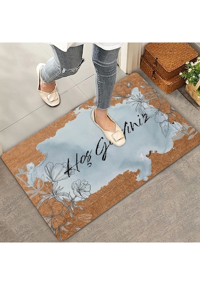 Valerine Life Kara Kalem Gelincik Mavi Renk Hoş Geldiniz Kapı Önü Paspası 45x70cm