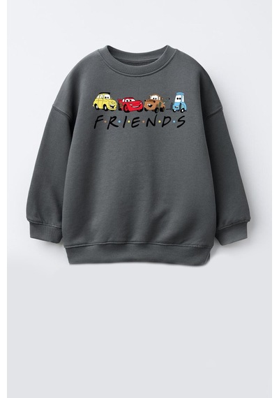 Monila Unisex Baskılı 3 İplik Kumaş Pamuklu Sweatshirt Antrasit