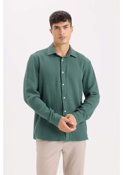 DeFacto %100 Pamuk Regular Fit Polo Yaka Müslin Uzun Kollu Gömlek W7832AZ25SPGN1259 DeFacto %100 Pamuk Regular Fit Polo Yaka Müslin Uzun Kollu Gömlek W7832AZ25SPGN1259