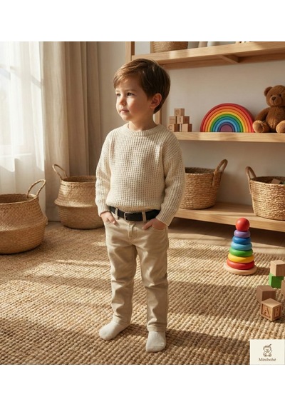 Nanica Kids Minibohe Kemerli Çocuk Kanvas Pantolon Bej Bej