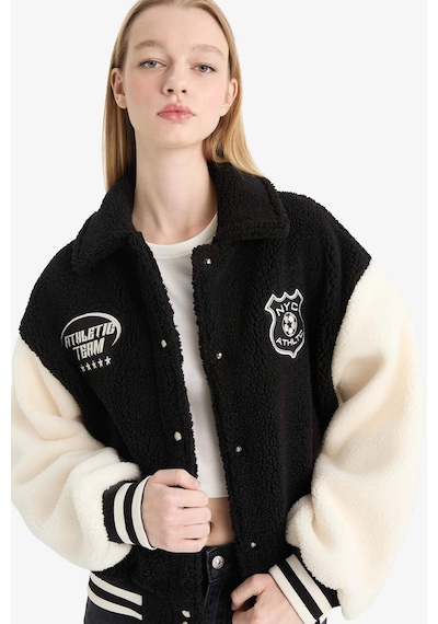 Defacto Coool Oversize Geniş Kalıp Polo Yaka Pelüş Bomber Ceket E9837ax25wnbk81 Siyah