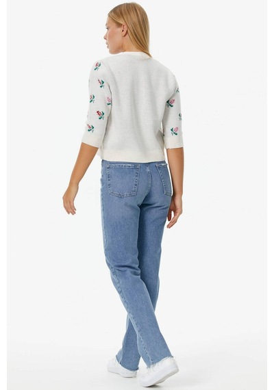 Sementa Çiçek Motifli Crop Triko Takım - Kemik 001
