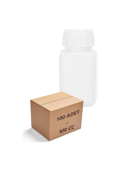 Plastik Kare Şişe 100 ML Kapaklı Numune Şişesi 100 Adet