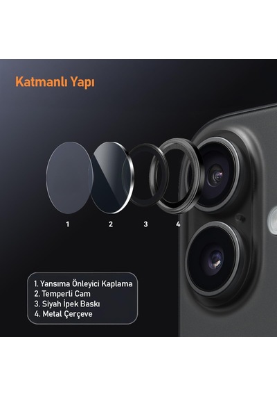İphone 17 İle Uyumlu Metal 9h Kamera Lens Koruyucu Siyah