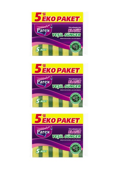 Klasik Yeşil Sünger Düz 5'li Paket Üçlü Set