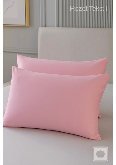Pembe Pamuk Kumaş Kapaklı Yastık Kılıfı 2 Adet 50 X 70 Cm