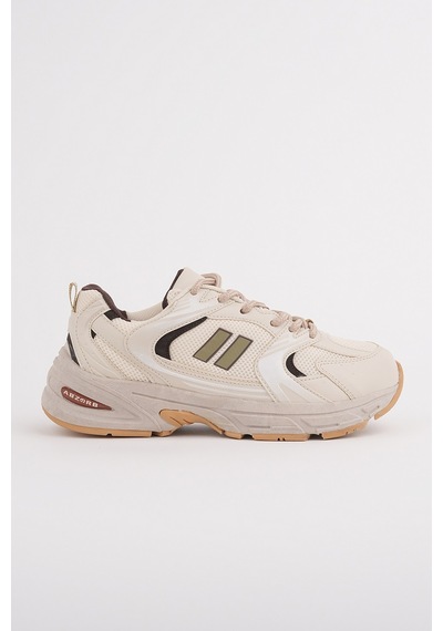 Muggo Shift Kadın Kalın Taban Bağcıklı Günlük Sneaker Spor Ayakkabı Bej
