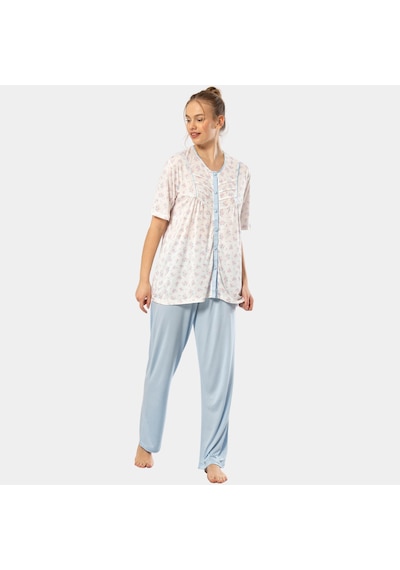 Empirme Düğmeli Battal Kısa Kollu Pijama Takım 3370/mavi Mavi
