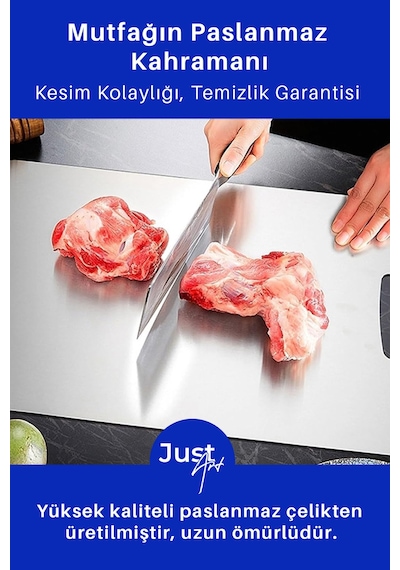 2 Adet Paslanmaz Çelik Mutfak Kesme Tahtası Et Sebze Doğrama Tahtası Gümüş