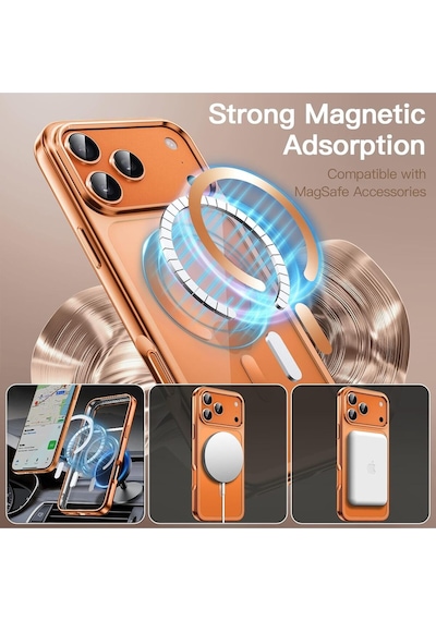 Teknomoda Apple Uyumlu iPhone 17 Pro Max Kılıf Kamera Çevresi Korumalı Renkli Magsafe Şarj Şeffaf Silikon Turuncu