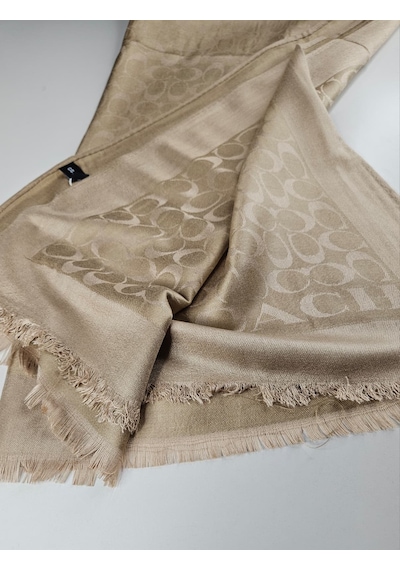 Miorel Scarfs C Desen Çift Taraflı Kaşmir İpek Şal 4 Mevsim Pamuk Şal Gold