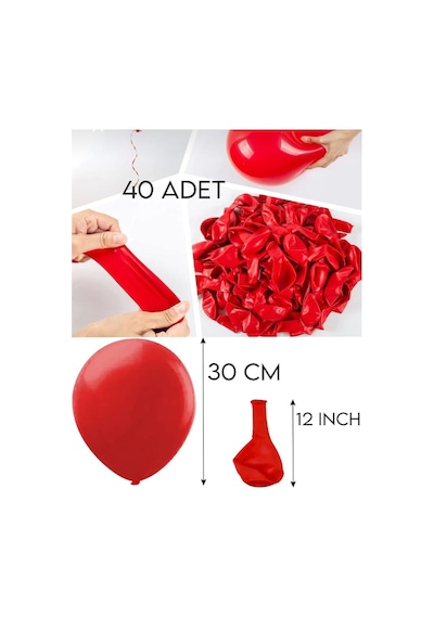 Mat Kırmızı 40 Adet 12 İnç Pastel Balon Zinciri Süslemedış Mekan Uyumlu Dekarosyon Doğum Günü Kırmızı Kırmızı