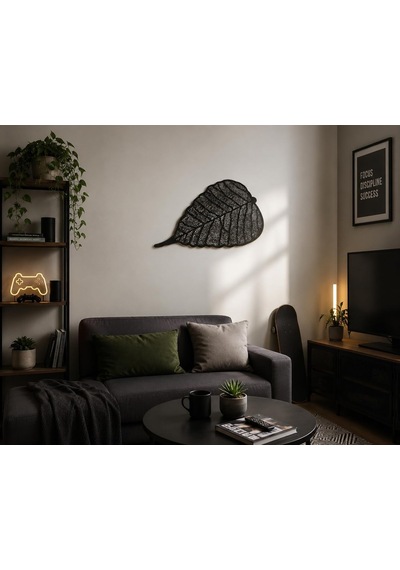 Dekoratif Metal Yaprak Duvar Süsü, 60x40 Cm, Siyah, Masa Üstü Kullanıma Uygun Diğer