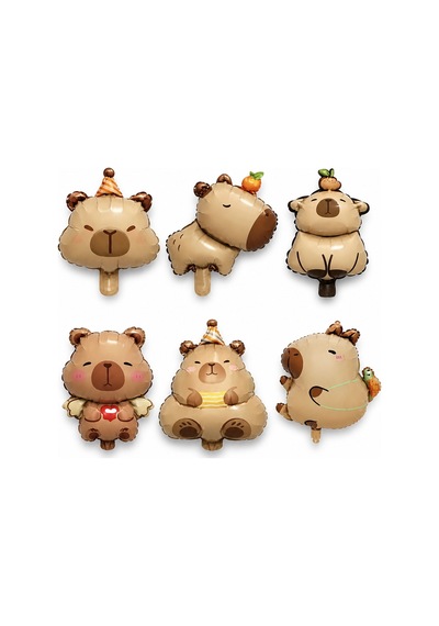 Capybara Folyo Balon Seti 6 Parça 14 İnç Capybara Temalı Doğum Günü Parti Dekorasyonu Çok Renkli