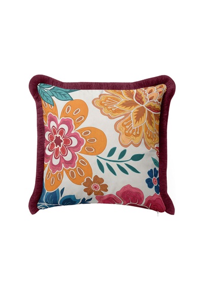 Boho Çiçek Motifli Saçaklı Yastık Kılıfı-tropik Botanik Retro Turuncu Bordo Püsküllü Kırlent Kılıfı Haki