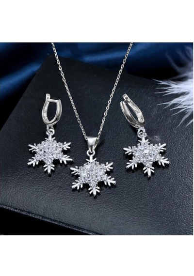 Brezza Lusso Jewelry Gümüş Kar Tanesi Kolye Küpe Set Gümüş Kolye Set 45 CM