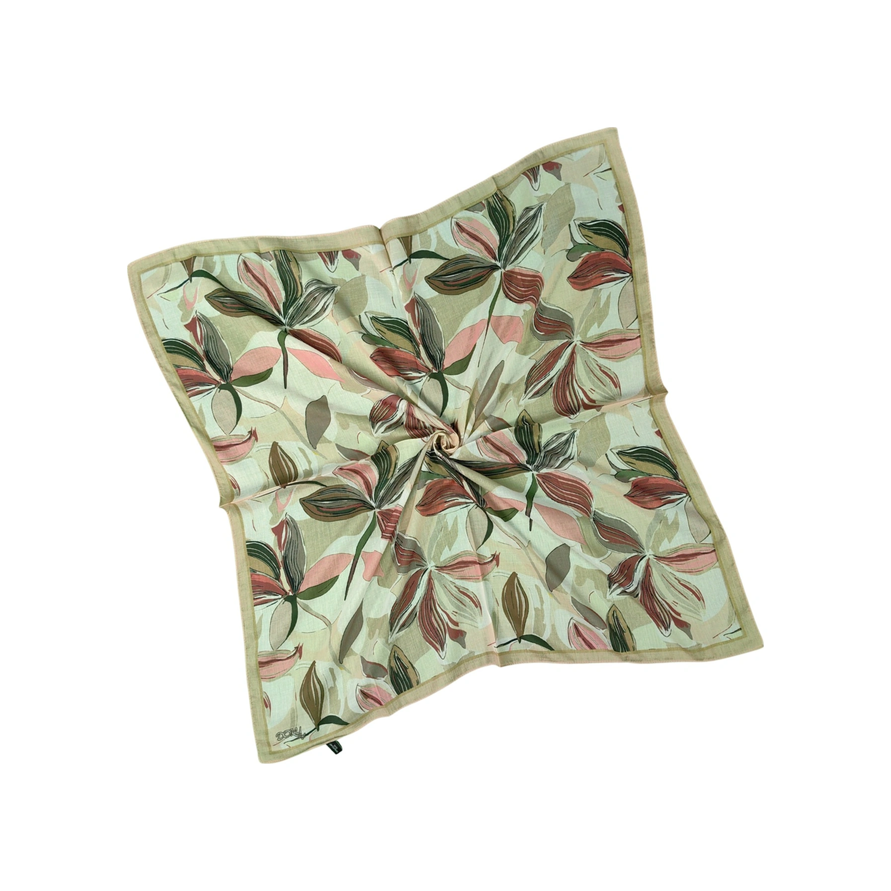 Mim Eşarp Ebruli Soft Pamuklu Çiçek Desenli Eşarp - 95x95 Cm Bej - Haki