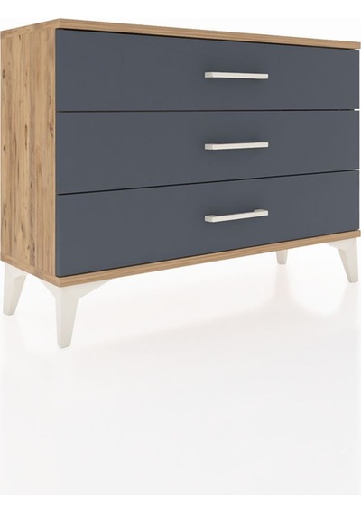 Arges Şifonyer 3 Çekmeceli 88x30x64 Çam-antrasit Atlas Çam