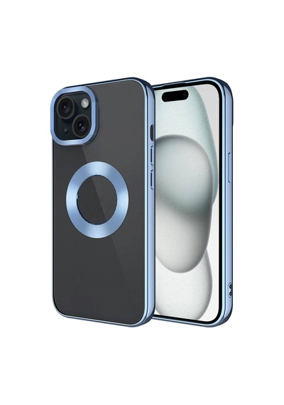 Noktaks - İphone 15 Uyumlu Kılıf Kamera Çerçeveli Logo Gösteren Omega Kapak - Sierra Mavi - T29794