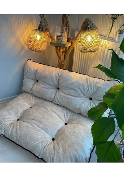 Puf Petek Önü Palet Yer Minderi Ikili Takım Krem 70x100cm Bej