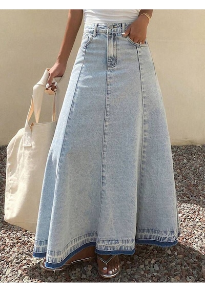 Vellichor Kadın A Form Mavi Denim Etek Çok Renkli