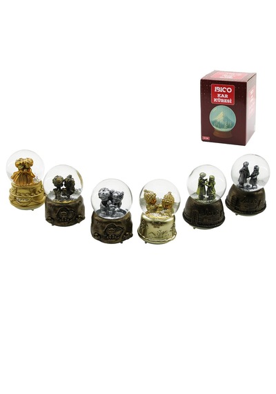 Orta Boy - 8cm Pilli - Işıklı Müzikli Kar Küresi Cam Eskitme İnsan Figürlü - Desen Mix Renkli Herhangi Bir Tanes