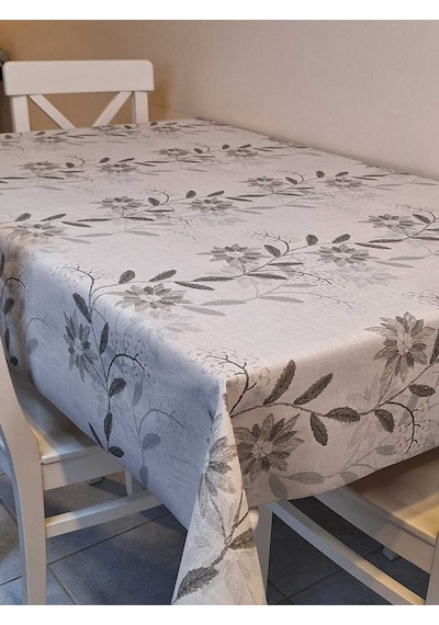 Simli Keten Dokulu Pvc Masa Örtüsü 24keteno5 Gri