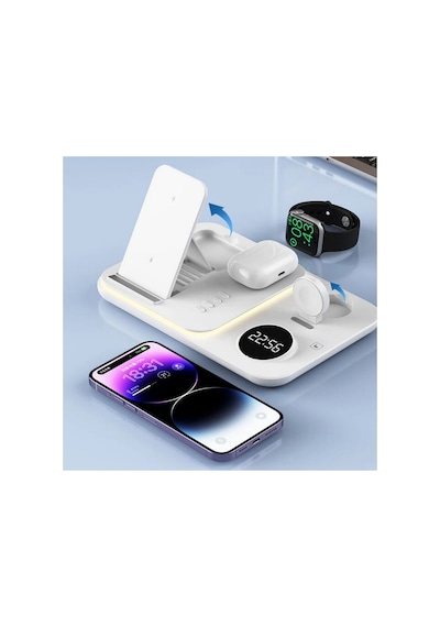 A82 5in1 Telefon Saat Kulaklık Wireless Şarj Cihazı Rgb Işıklı Katlanabilir 30w Kablosuz Şarj