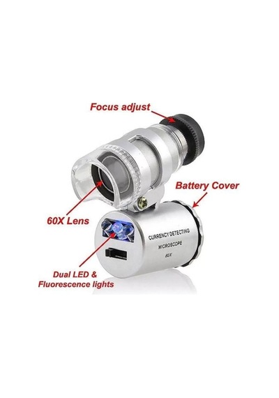 60x Mini Cep Mikroskop Led+uv Işık Kuyumcu Antikacı Büyüteç 9882