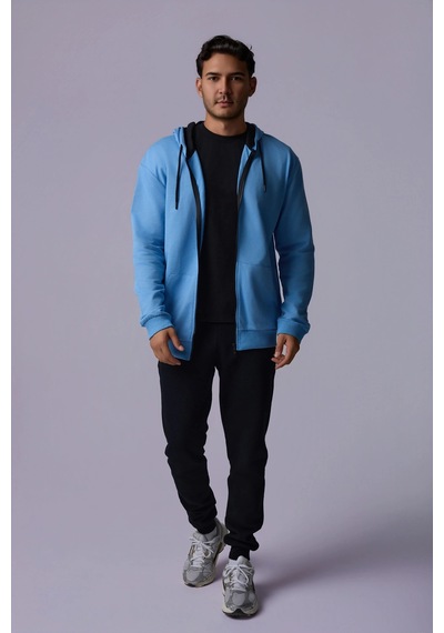 Defys Defy S Erkek Oversize Kapüşonlu Fermuarlı Cepli Sweatshirt Mavi - 527577758 Mavi