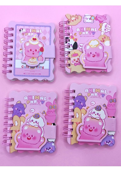 Animal Party Cırtlı Cep Boy Sevimli Mini Not Defteri 7x8 Cm - Hi