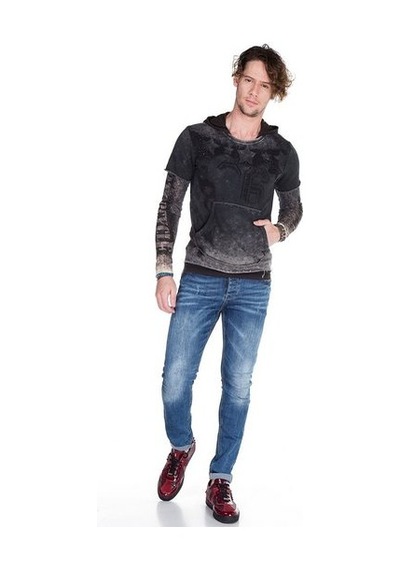 Cipo & Baxx Cl279 Baskılı Taş İşlemeli Erkek Kapşonlu Sweatshirt 001