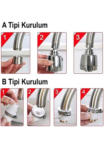 2 Kademeli Tasarruflu 360 Derece Oynar Musluk Başliği