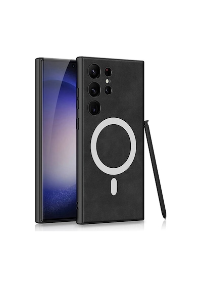 Galaxy Uyumlu S24 Ultra Kılıf M-safe Şarj Özellikli Deri Tasarımlı Zore Kıpta Nubuk Kapak