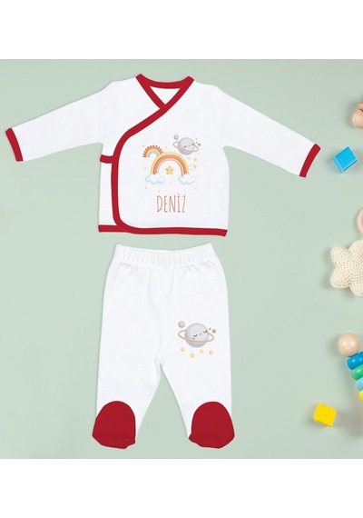 Bk Kids Kişiye Özel Hastane Çıkışı, Bebek Kıyafeti, Yeni Doğan Bebek Hediyesi, 6 Parça Kırmızı Bebek Elbise Giyim Seti-3