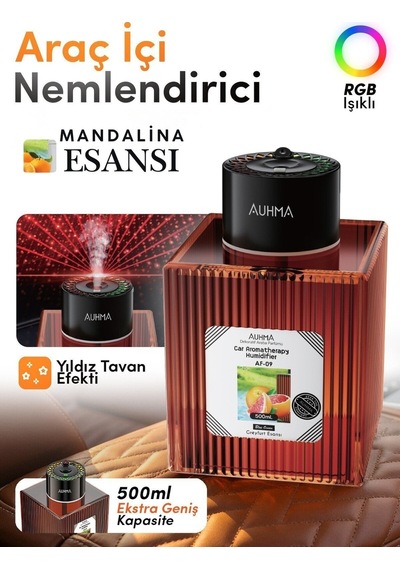Auhma Af-09 Araç İçi Hava Nemlendirici & Koku Makinesi Chanel Esansı 500ml Aromaterapi Difüzör + Rgb Işıklı