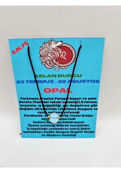 Sertifikalı Aslan Burcu Opal Taşı Doğal Taş Kolye Çok REnkli
