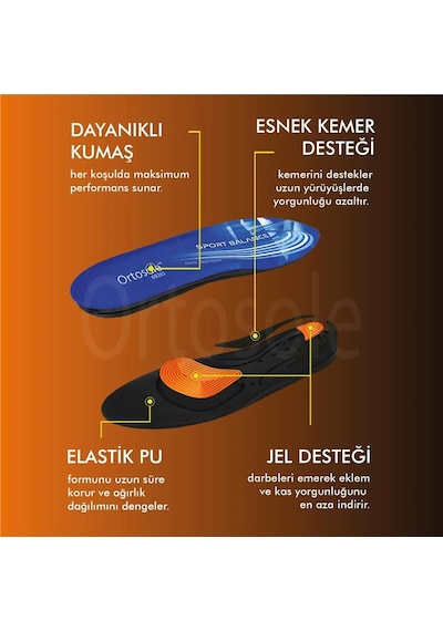 Ortosole Ark Ve Jel Destekli Ortopedik Erkek Spor Tabanlığı 203-mm Standart