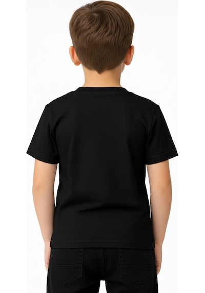 Parti Selesi Unisexs Çocuk Düz Kısa Kollu T-shirt Siyah