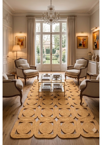 Jüt Hasır Kare Kilim Dekoratif Halı Yolluk Doğal Görünümlü Bohem Modern Ev Dekorasyonu Salon Oturma Mutfak Balkon Çocuk Odası 160kırçıllıhasır