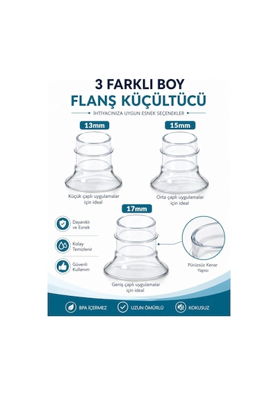 Babyhope Göğüs Pompası Kalkanı Silikon Flanş Küçültücü 13-15-17mm