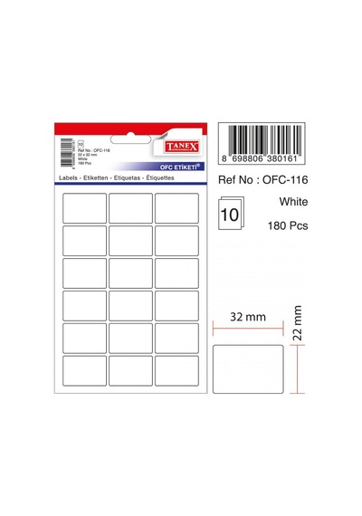 Tanex Beyaz Ofis Etiketi 22Mmx32Mm 10.Yaprak 180 Etiket