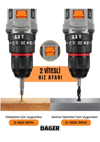 Dager BOLT 16.8V Kömürsüz Darbeli Şarjlı Matkap Vidalama Seti | 60Nm | Çift Akü + 85 Parça Aksesuar + Hızlı Şarj | Gri Dager BOLT 16.8V Kömürsüz Darbeli Şarjlı Matkap Vidalama Seti | 60Nm | Çift Akü + 85 Parça Aksesuar + Hızlı Şarj | Gri