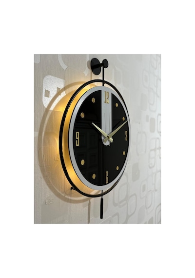 Pey Aksesuar Metal 40x60 Cm Camlı Duvar Saati Işıklı Gerçek Cam Duvar Saati Modern Tasarım Altın