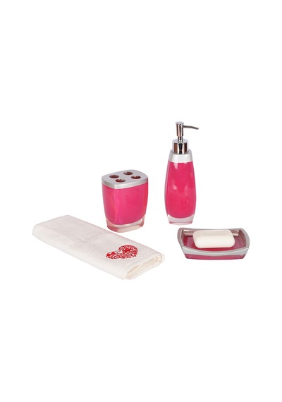 GRİ PEMBE 3 LÜ BANYO SETİ POLİRESİN Gri - Pembe