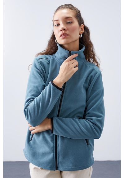 Tommy Life Mint Yeşili Dik Yaka Fermuarlı Rahat Form Kadın Polar Sweatshirt - 97173 Mint Yeşili