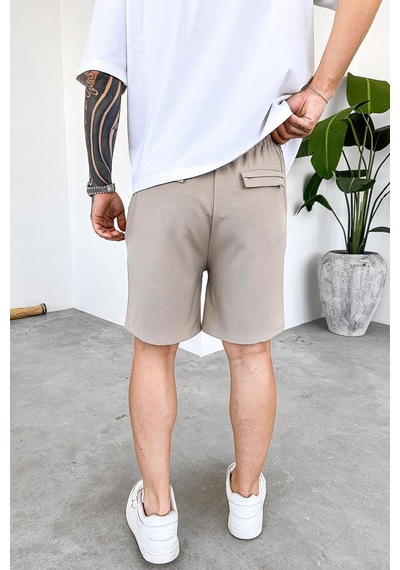 Krem Basic Kumaş Premium Relaxed Şort Krem