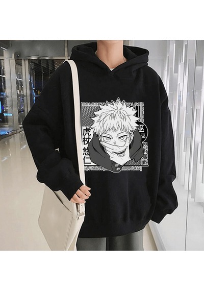 Anime Jujutsu Kaisen Itadori Sukuna Kapşonlu Sweatshirt Siyah